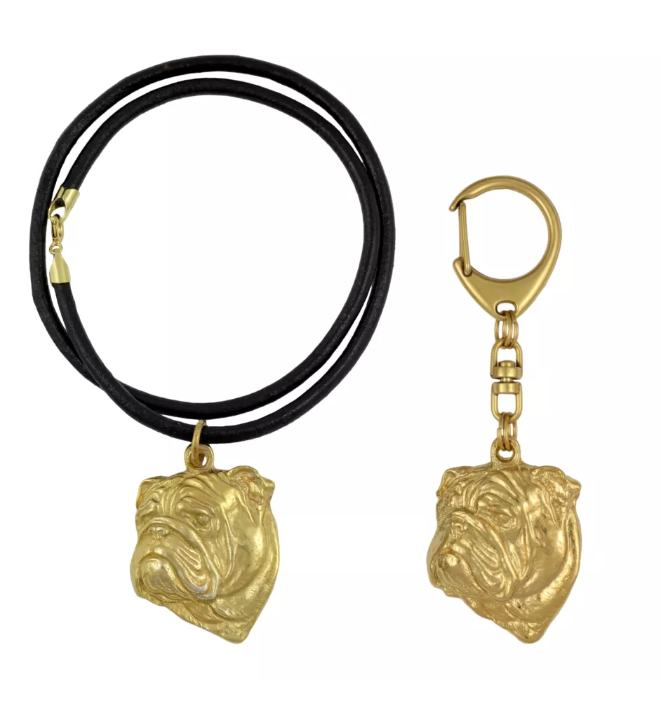 Bulldog, English Bulldog, British Bulldog II - keychain and necklace with a dog in a box, high-quality gold-plated product, Art-Dog brand