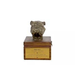 Bulldog, English Bulldog, British Bulldog - urn for dog ashes with a statuette, small urn for a dog, personalized urn with a bust of a dog by Art-Dog brand