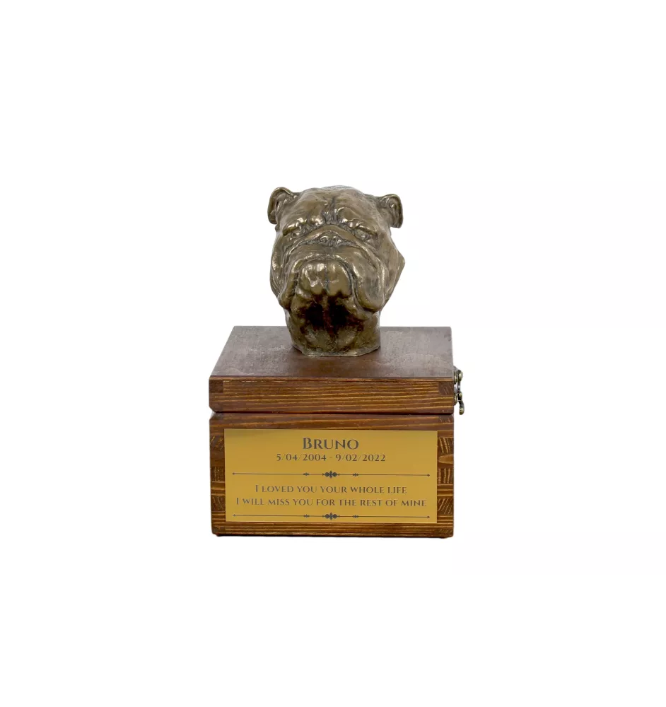 Bulldog, English Bulldog, British Bulldog - urn for dog ashes with a statuette, small urn for a dog, personalized urn with a bust of a dog by Art-Dog brand