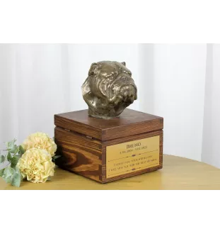 Bulldog, Bulldog anglais - urne pour les cendres du chien avec une statuette, petite urne pour chien, urne personnalisée avec le buste du chien de la marque Art-Dog