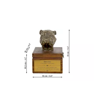 Bulldog, Englische Bulldogge - Eine Ascheurne für Hunde mit einer Statuette, eine kleine Urne für Hunde, eine personalisierte Urne mit dem Porträt eines Hundes von der Marke Art-Dog.