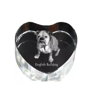 Bulldog, Bulldog anglais - une photo de chien dans un cristal, un cœur en cristal, un cadre photo exceptionnel de la marque Art-Dog