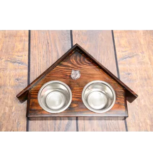 Bulldog, English Bulldog, British Bulldog I - wooden stand with bowls for a dog, decorative dog bowls, a gift for adopting a dog from the Art-Dog brand