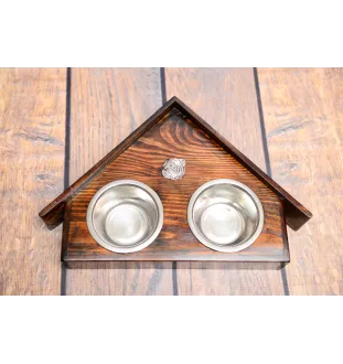 Bulldog, English Bulldog, British Bulldog III - wooden stand with bowls for a dog, decorative dog bowls, a gift for adopting a dog from the Art-Dog brand