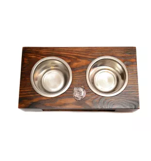 Bulldog, English Bulldog, British Bulldog I - wooden stand with bowls for a dog, steel dog bowls, a gift for adopting a dog from the Art-Dog brand