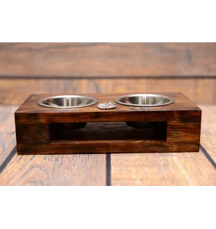 Bulldog, English Bulldog, British Bulldog I - wooden stand with bowls for a dog, steel dog bowls, a gift for adopting a dog from the Art-Dog brand