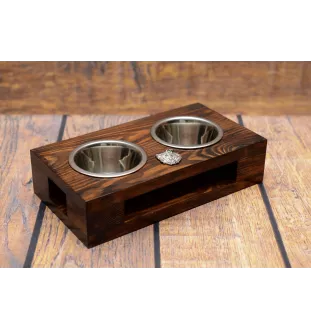 Bulldog, English Bulldog, British Bulldog I - wooden stand with bowls for a dog, steel dog bowls, a gift for adopting a dog from the Art-Dog brand