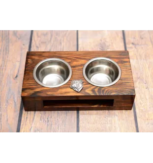 Bulldog, English Bulldog, British Bulldog II - wooden stand with bowls for a dog, steel dog bowls, a gift for adopting a dog from the Art-Dog brand