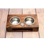 Bulldog, English Bulldog, British Bulldog II - wooden stand with bowls for a dog, steel dog bowls, a gift for adopting a dog from the Art-Dog brand