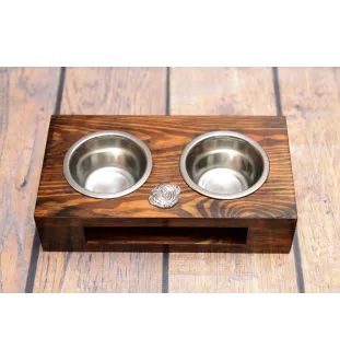 Bulldog, Englische Bulldogge III - Holzständer mit Näpfen für Hunde, Edelstahlnäpfe, Geschenk zur Adoption eines Hundes von der Marke Art-Dog