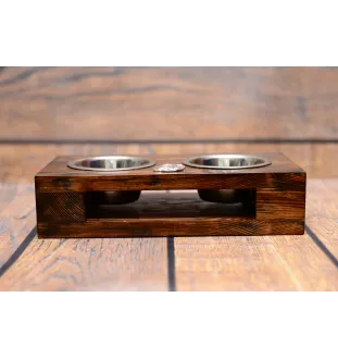 Bulldog, English Bulldog, British Bulldog III - wooden stand with bowls for a dog, steel dog bowls, a gift for adopting a dog from the Art-Dog brand