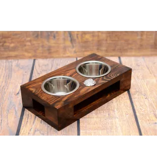 Bulldog, English Bulldog, British Bulldog III - wooden stand with bowls for a dog, steel dog bowls, a gift for adopting a dog from the Art-Dog brand
