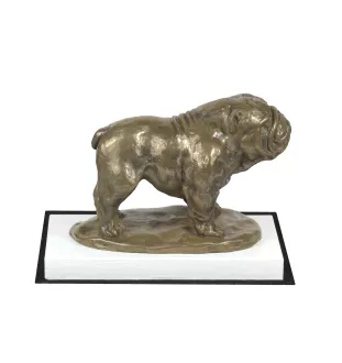 Bulldogge I - Hundestatue, Figur auf weißem Sockel, Trophäe für die Art-Dog-Hundeaustellung.
