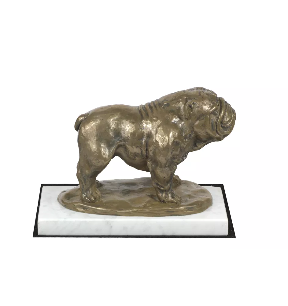 Bulldogge I - Hundestatue, Figur auf weißem Marmor, Trophäe für die Art-Dog-Hundeaustellung