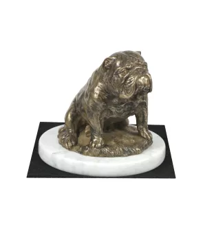 Bulldog III - dog figurine, statue on white marble, trophy for Art-Dog dog show exhibition