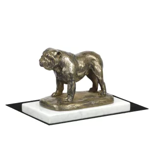 Bulldog, English Bulldog, British Bulldog - dog figurine, statue on white marble, trophy for Art-Dog dog show exhibition