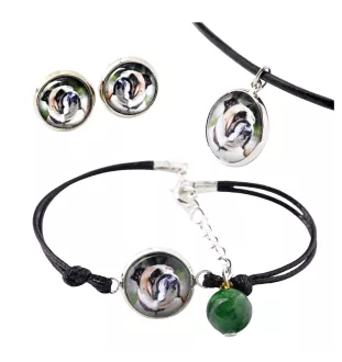 Bulldog, Bulldog anglais - ensemble de bijoux dans une boîte, collier, boucles d'oreilles, bracelet, produits de la marque Art-Dog