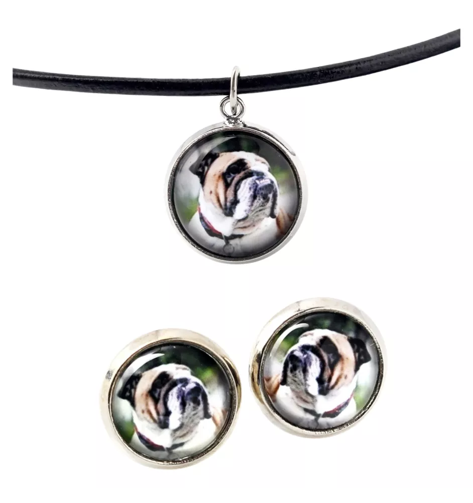 Bulldog, Englische Bulldogge - Schmuck mit Ihrem Foto-Box, Halskette und Ohrringe-Set, personalisierte Produkte der Marke Art-Dog.