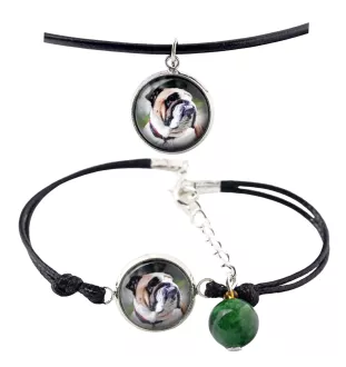 Bulldog, Bulldog anglais - ensemble de bijoux avec votre photo, ensemble fait à la main, bracelet et collier de la marque Art.-Dog