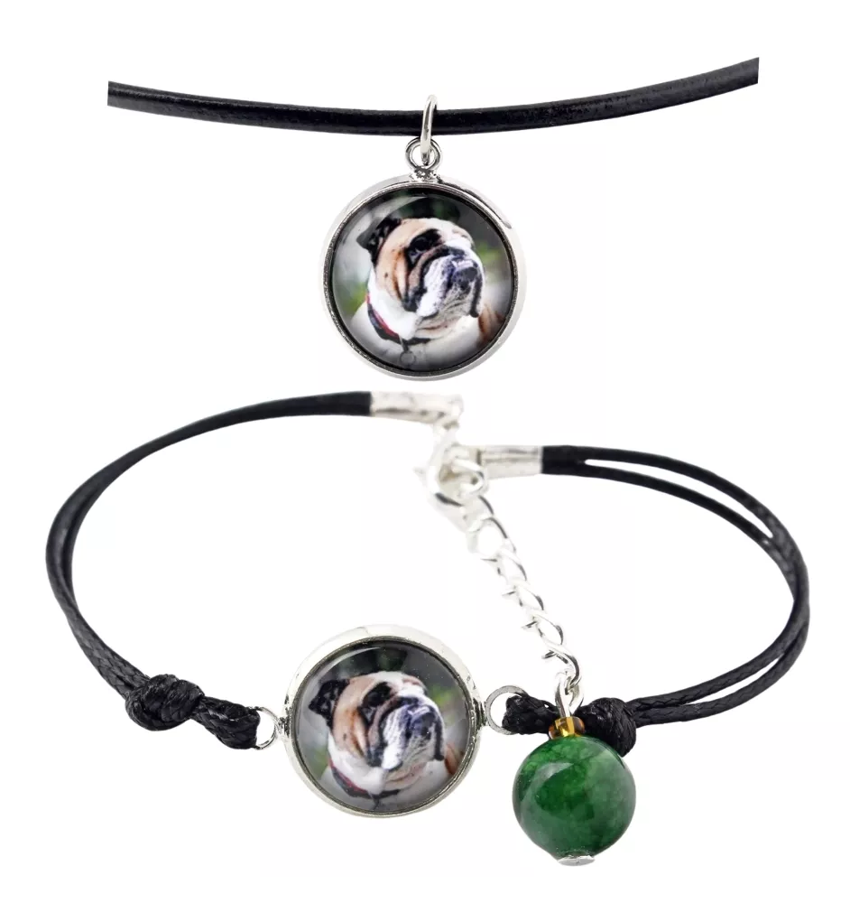 Bulldog, Englische Bulldogge - Schmuckset mit Ihrem Foto, handgefertigtes Set, Armband und Halskette von Art.-Dog.