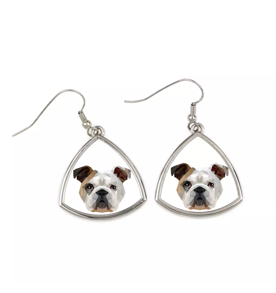 Bulldog, Bulldog anglais - boucles d'oreilles avec une photo et un motif de chien géométrique Art-Dog