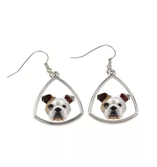 Bulldog, Bulldog anglais - boucles d'oreilles avec une photo et un motif de chien géométrique Art-Dog