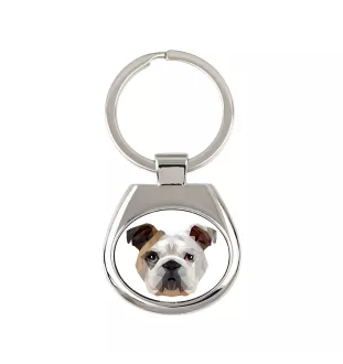 Bulldog, Englische Bulldogge - geometrischer Schlüsselanhänger mit Foto und Aufschrift Art-Dog