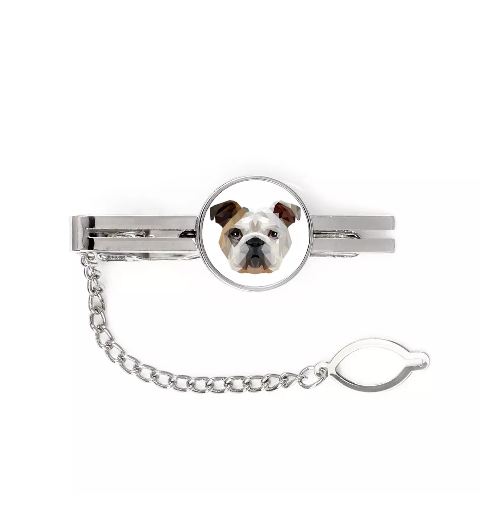 Bulldog, English Bulldog, British Bulldog - geometric tie clip with a picture and inscription from Art-Dog