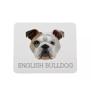 Bulldog, Englische Bulldogge - geometrisches Mauspad mit Bild und Aufschrift von Art-Dog