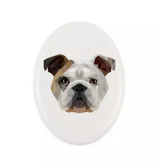 Bulldog, Englische Bulldogge - Fliese mit geometrischem Bild und Schriftzug der Marke Art-Dog