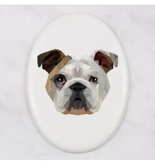 Bulldog, Englische Bulldogge - Fliese mit geometrischem Bild und Schriftzug der Marke Art-Dog