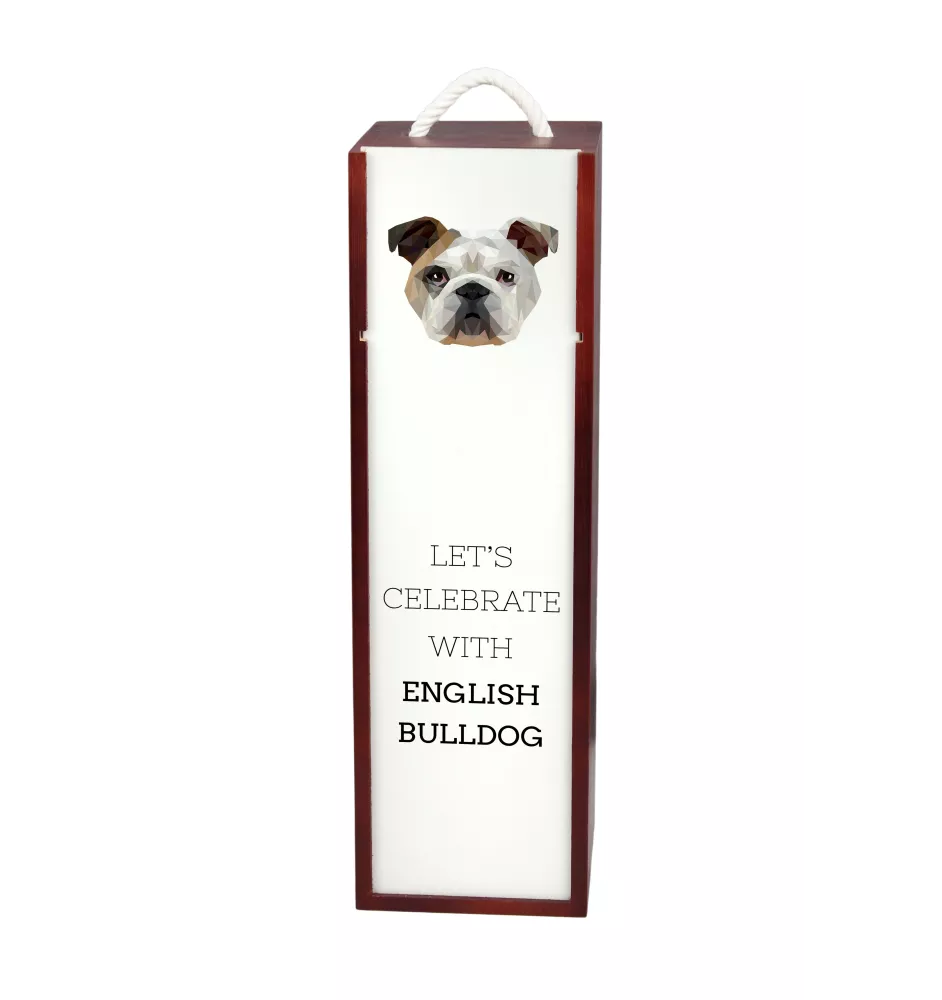 Bulldog, Bulldog anglais - une boîte géométrique avec une photo et un texte pour le vin de la marque Art-Dog