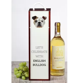 Bulldog, Englische Bulldogge - geometrische Box mit einem Bild und Schriftzug für Wein der Marke Art-Dog