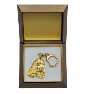 English Cocker Spaniel I - Gilded key ring with dog in gift box, handbag decoration, luxury accessory by Art-Dog brand