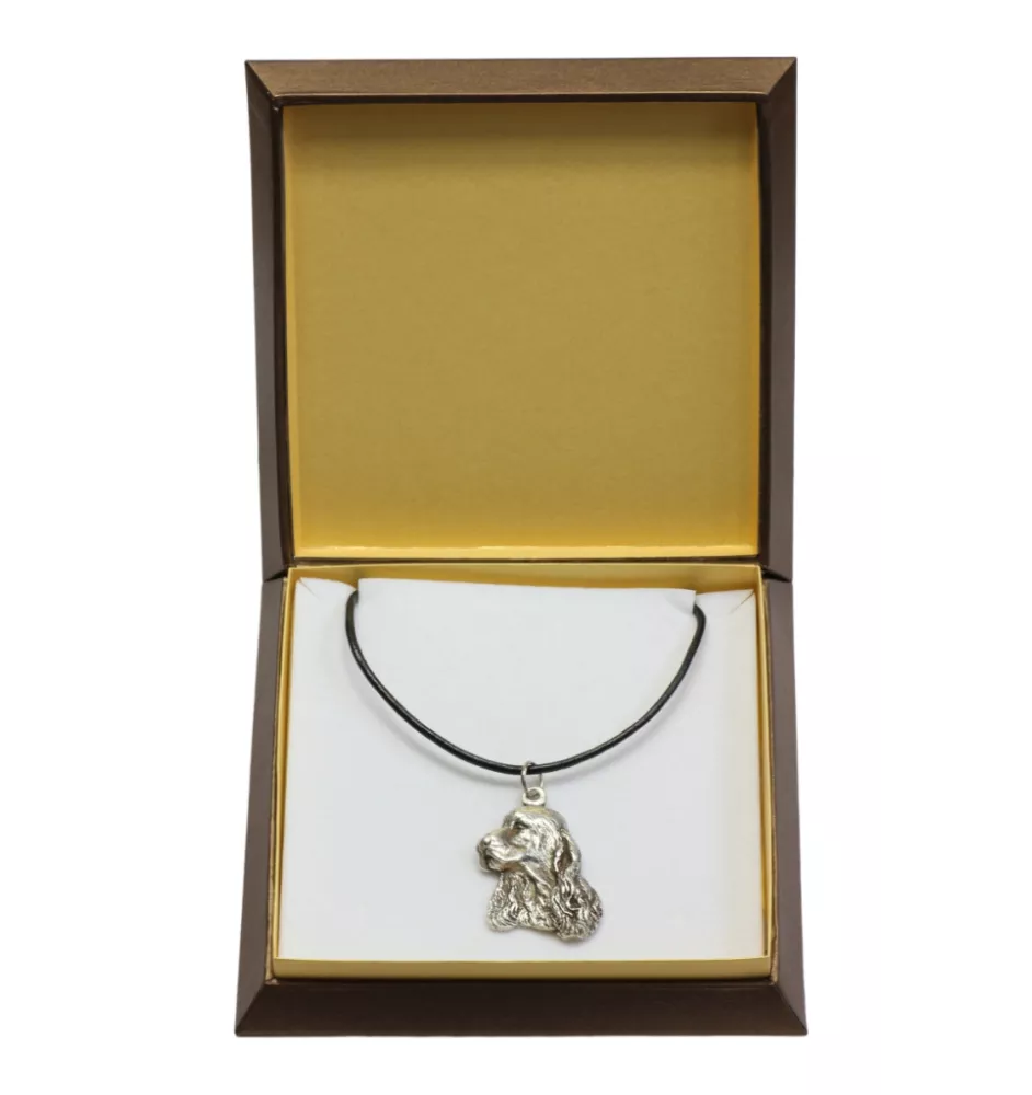 Cocker spaniel anglais - Collier de chien dans une boîte cadeau, médaillon argenté pour fan de chien, pendentif remarquable de la marque Art-Dog