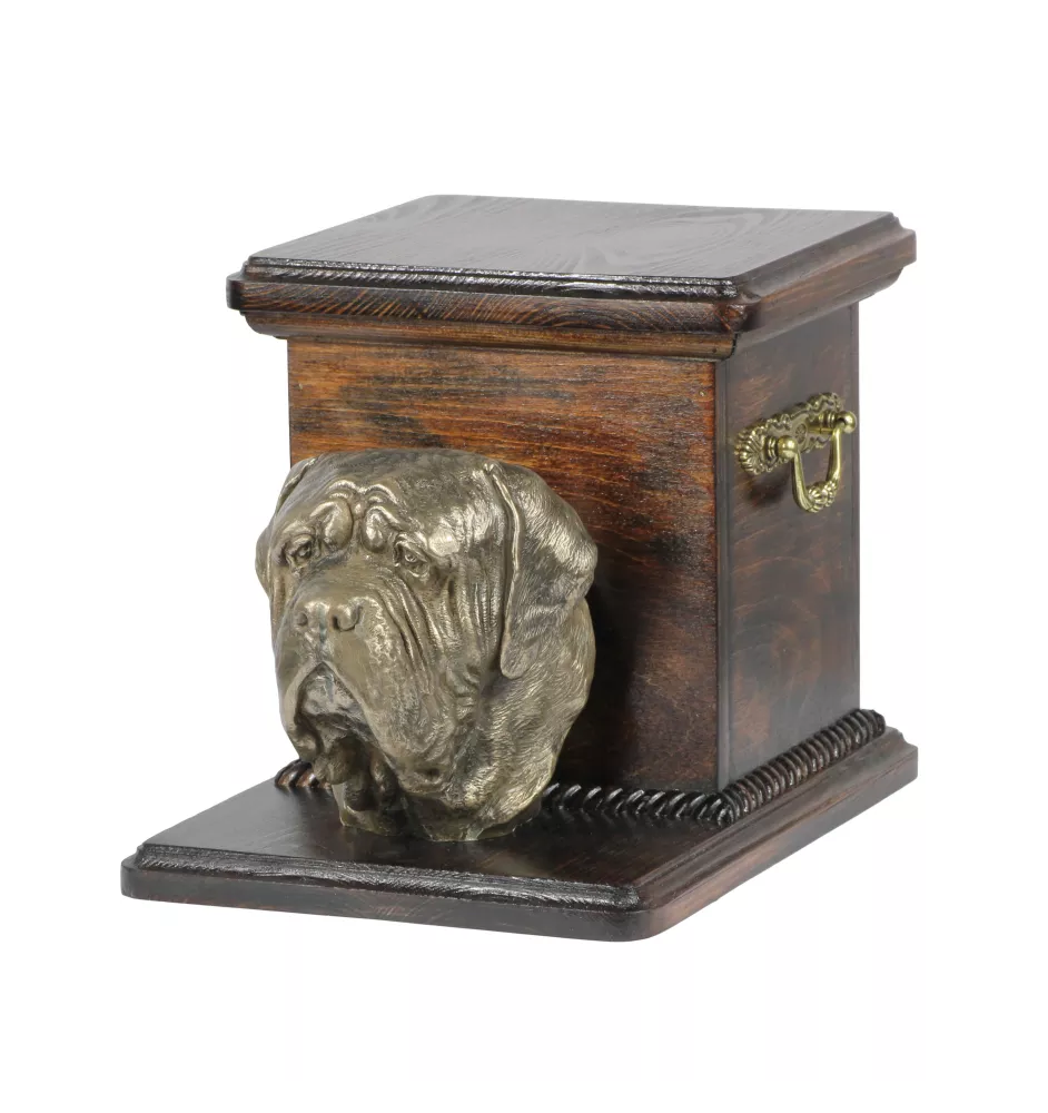 Mastiff, englischer Mastiff - Eine Urne für die Asche eines Hundes mit einer Statuette, eine elegante Urne für einen Hund, eine außergewöhnliche Urne mit dem Porträt eines Hundes von der Marke Art-Dog