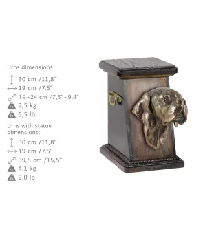 English Pointer, Englischer Pointer eine Ascheurne für Hunde, eine elegante Urne mit einer Statue, eine Gedenkurne mit dem Porträt eines Hundes von der Marke Art-Dog