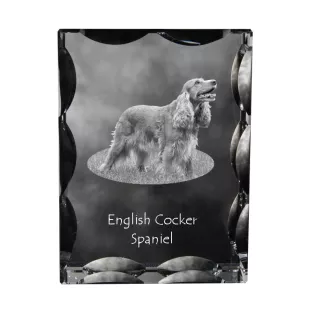 English Cocker Spaniel - crystal with a picture of a dog, glass statuette with a picture, unique frame with a picture from Art-Dog brand