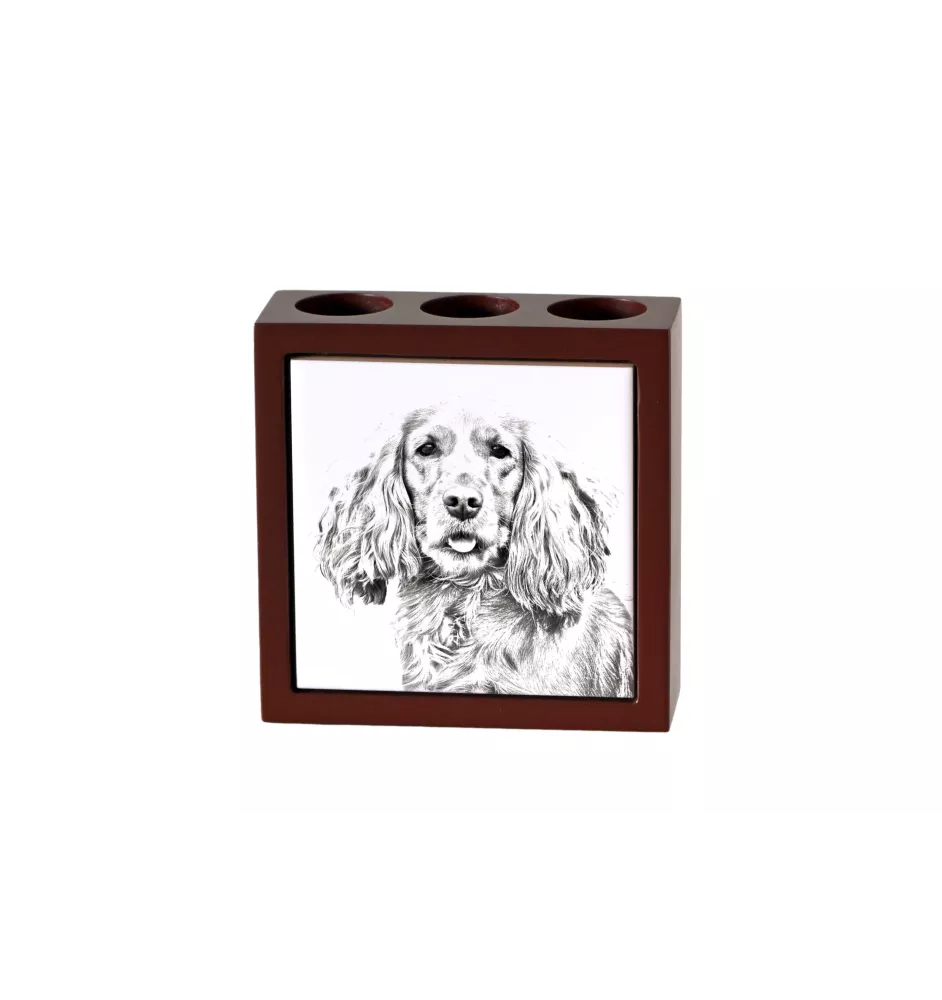 English Cocker Spaniel, Englische Cockerspaniel  - Stifthalter mit Hund, Schreibtischorganizer mit Aufdruck, personalisierte Schreibtischdekoration der Marke Art-Dog