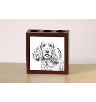 English Cocker Spaniel, Englische Cockerspaniel  - Stifthalter mit Hund, Schreibtischorganizer mit Aufdruck, personalisierte Schreibtischdekoration der Marke Art-Dog