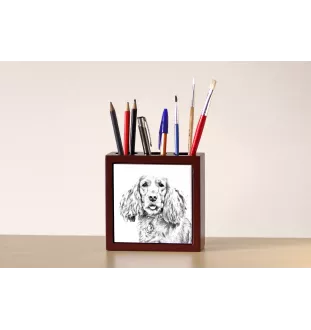 English Cocker Spaniel, Englische Cockerspaniel  - Stifthalter mit Hund, Schreibtischorganizer mit Aufdruck, personalisierte Schreibtischdekoration der Marke Art-Dog