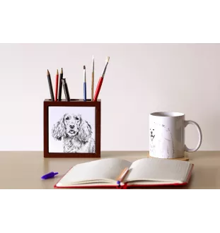 English Cocker Spaniel, Englische Cockerspaniel  - Stifthalter mit Hund, Schreibtischorganizer mit Aufdruck, personalisierte Schreibtischdekoration der Marke Art-Dog