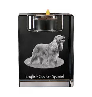Cocker spaniel anglais - Bougeoir avec photo de chien, porte bougie en cristal, cadeau personnalisé par la marque Art-Dog