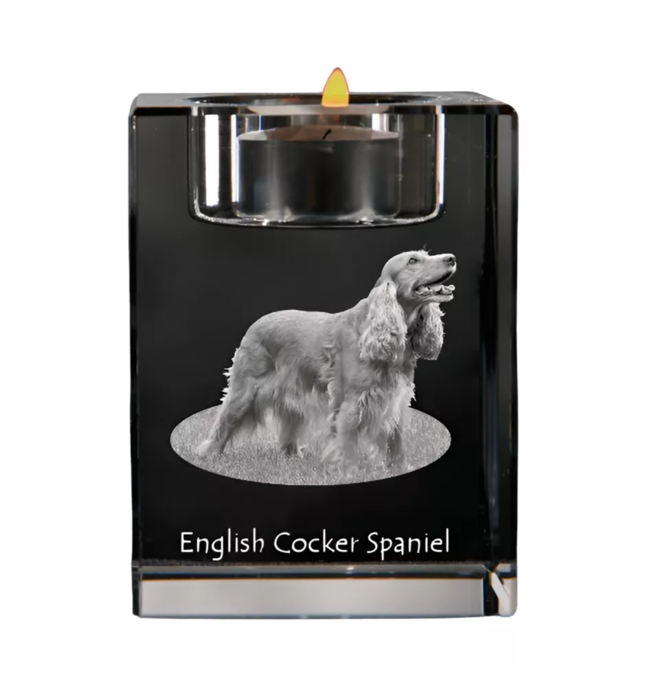 English Cocker Spaniel, Englische Cockerspaniel  - Kerzenhalter mit Hundefoto, Teelichthalter aus Kristall, personalisiertes Geschenk der Marke Art-Dog