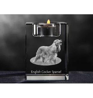 English Cocker Spaniel, Englische Cockerspaniel  - Kerzenhalter mit Hundefoto, Teelichthalter aus Kristall, personalisiertes Geschenk der Marke Art-Dog