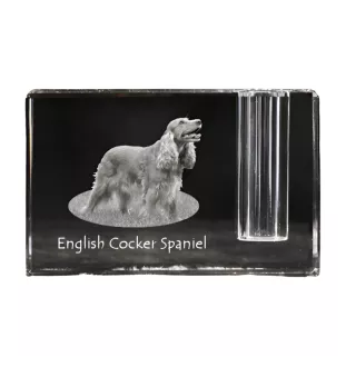 English Cocker Spaniel, Englische Cockerspaniel  - Stifthalter, Kristallorganizer mit Hundefoto, einzigartige Schreibtischdekoration der Marke Art-Dog
