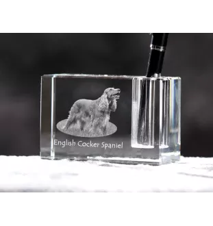English Cocker Spaniel, Englische Cockerspaniel  - Stifthalter, Kristallorganizer mit Hundefoto, einzigartige Schreibtischdekoration der Marke Art-Dog