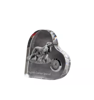English Cocker Spaniel - crystal clock with a dog picture, heart-shaped shelf clock, personalized standing clock by Art-Dog brand