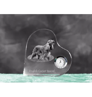 Cocker spaniel anglais - horloge en cristal avec une photo de chien, horloge de table en forme de cœur, horloge debout personnalisée de la marque Art-Dog