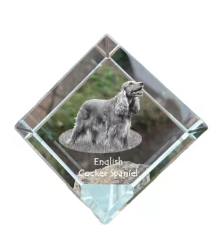 Cocker spaniel anglais - un cube de cristal avec une photo, une photo de cheval dans le cristal, un presse-papiers cubique de la marque Art-Dog